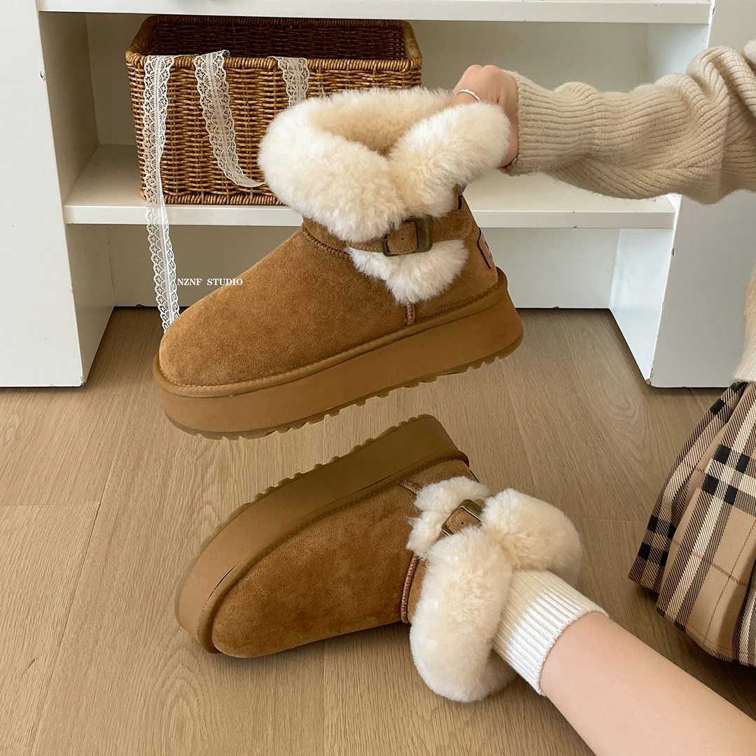 棕色复古美拉德厚底加绒加厚雪地靴女款2025新款冬季东北保暖棉鞋
