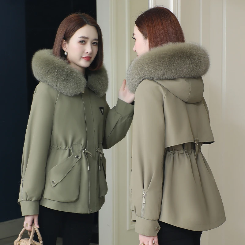派克服女2025年冬新款小个子款真毛皮草狐狸毛外套兔毛皮毛一体女