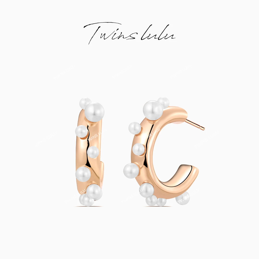 铜合金仿珍珠耳饰 镀k金 【官方正品】简约线条交融珠珠耳环TSL1964