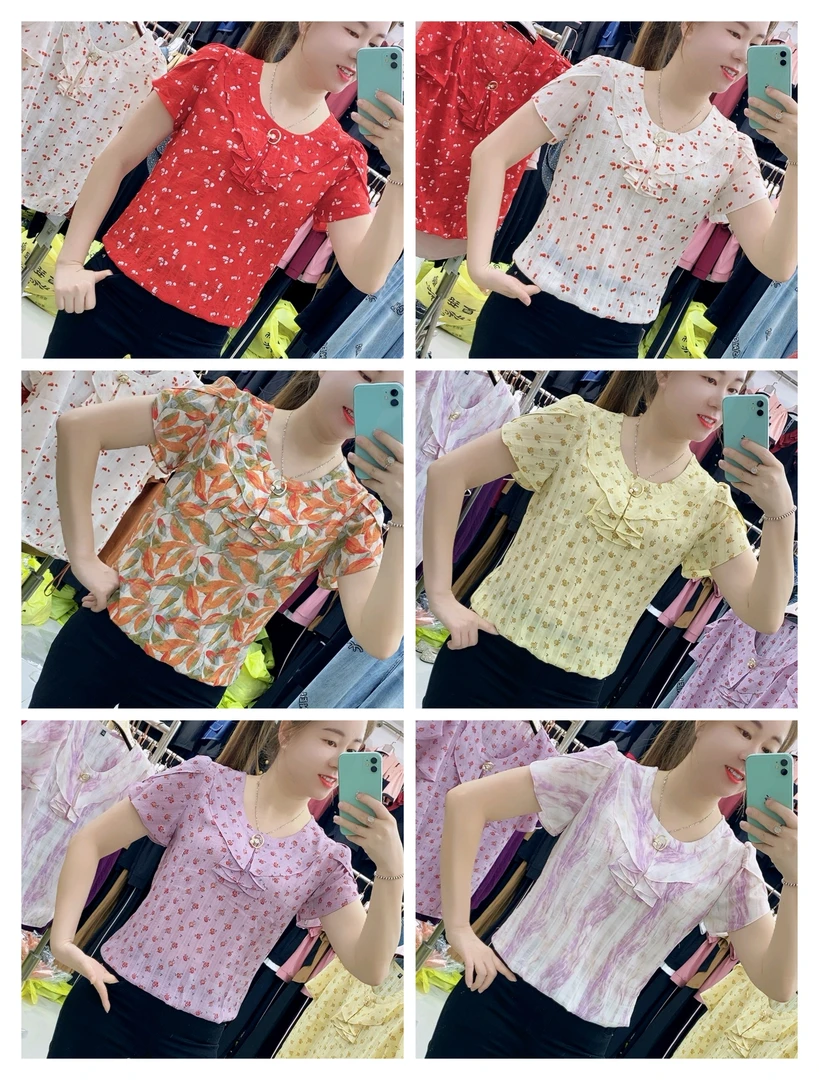 【十姐妹推荐】夏季新款碎花遮肚子雪纺短袖上衣宽松百搭显瘦女装