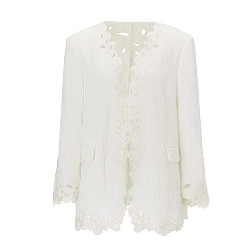 MONSTERMING新品25秋冬时尚镂空刺绣西装外套伞裙短裙半裙套装