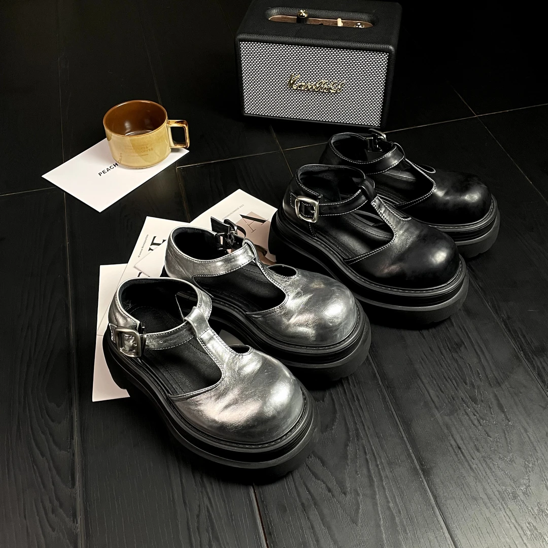 小小苏走秀厚底英伦风圆头中空乐福鞋女春季百搭;ECX55032