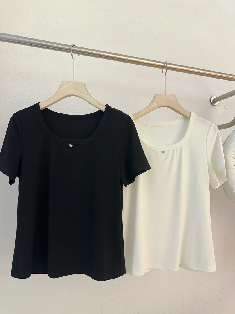 短袖韩系遮肉T恤百搭有弹力短款紧身设计感