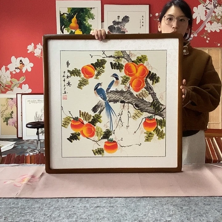 国画手写手绘带框包邮国画作品62✖️62