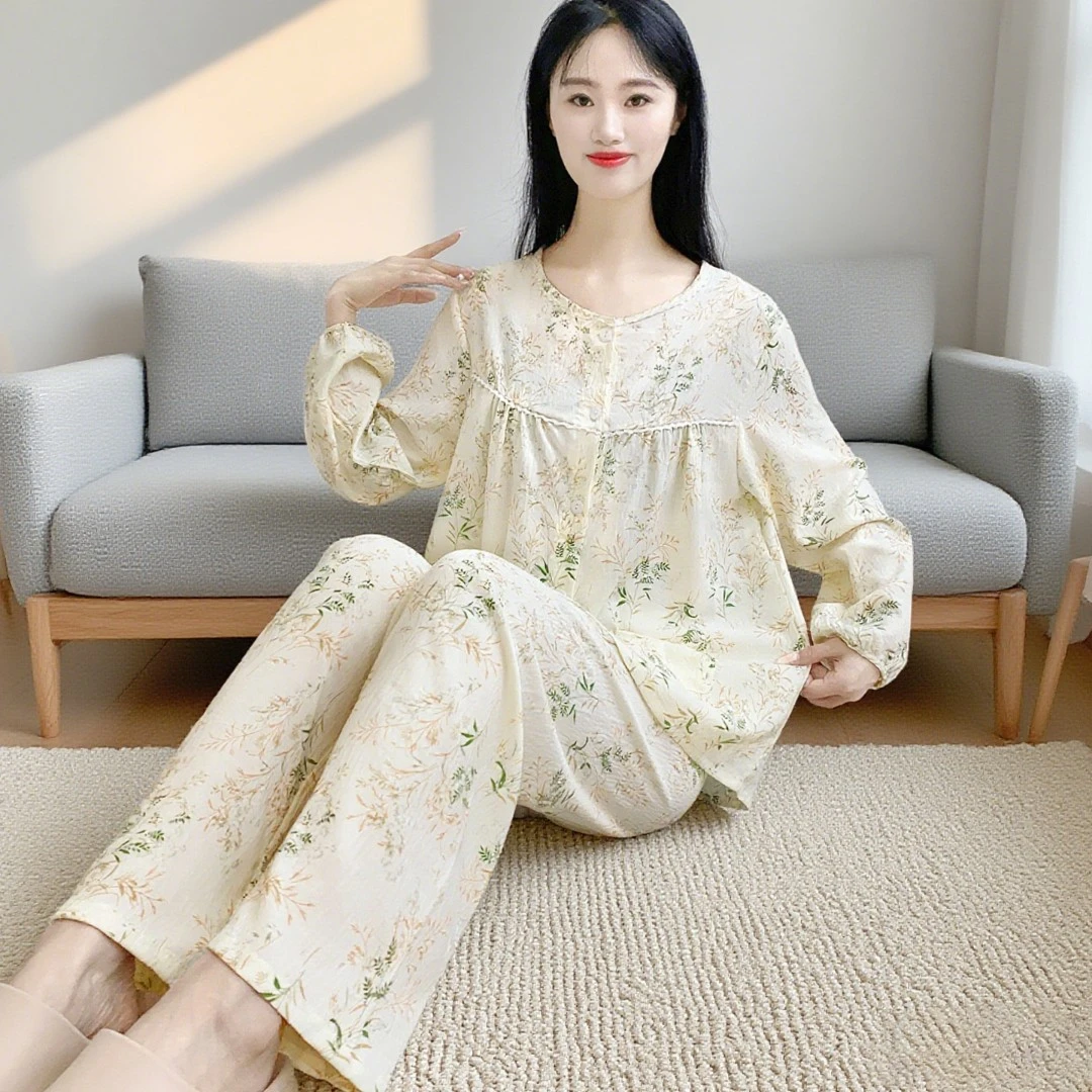 春秋新款睡衣女韩系慵懒甜美云朵棉开衫不带胸垫可外穿家居服Y171