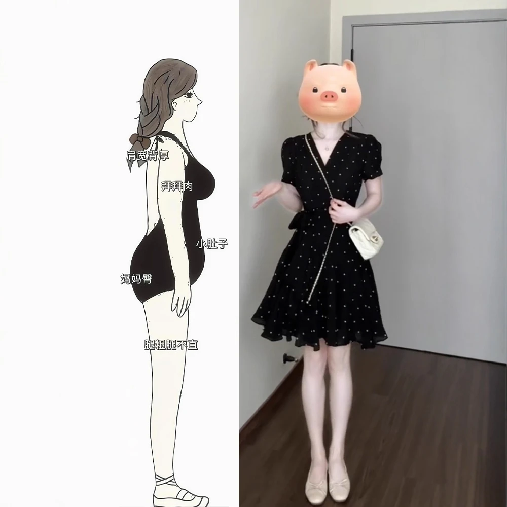 大码女款显瘦波点洋气夏季新款黑色气质裙子出游服装女连衣裙MM