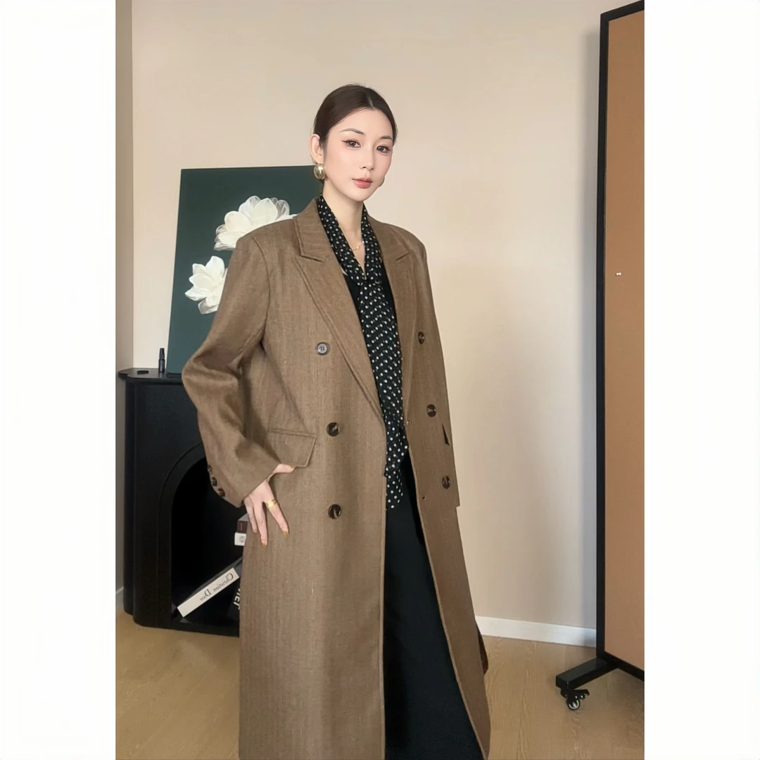 人字纹羊毛呢大衣女中长款冬季新款高级感气质夹棉呢子西装外套