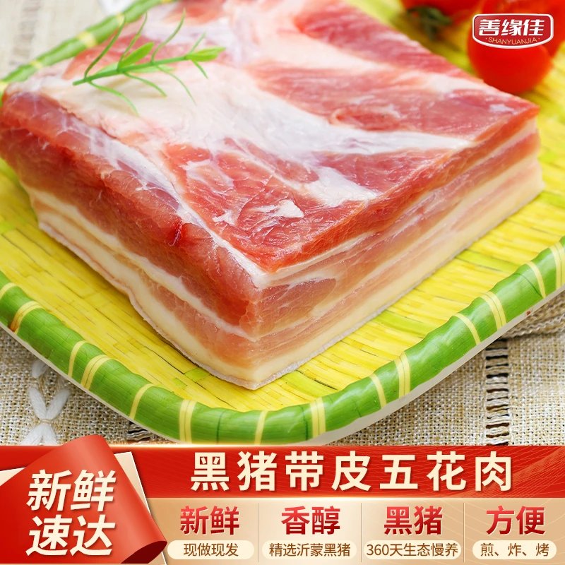 【沂蒙黑猪肉】带皮五花肉 4斤精五花生鲜猪肉新鲜鲜嫩精选猪方肉T