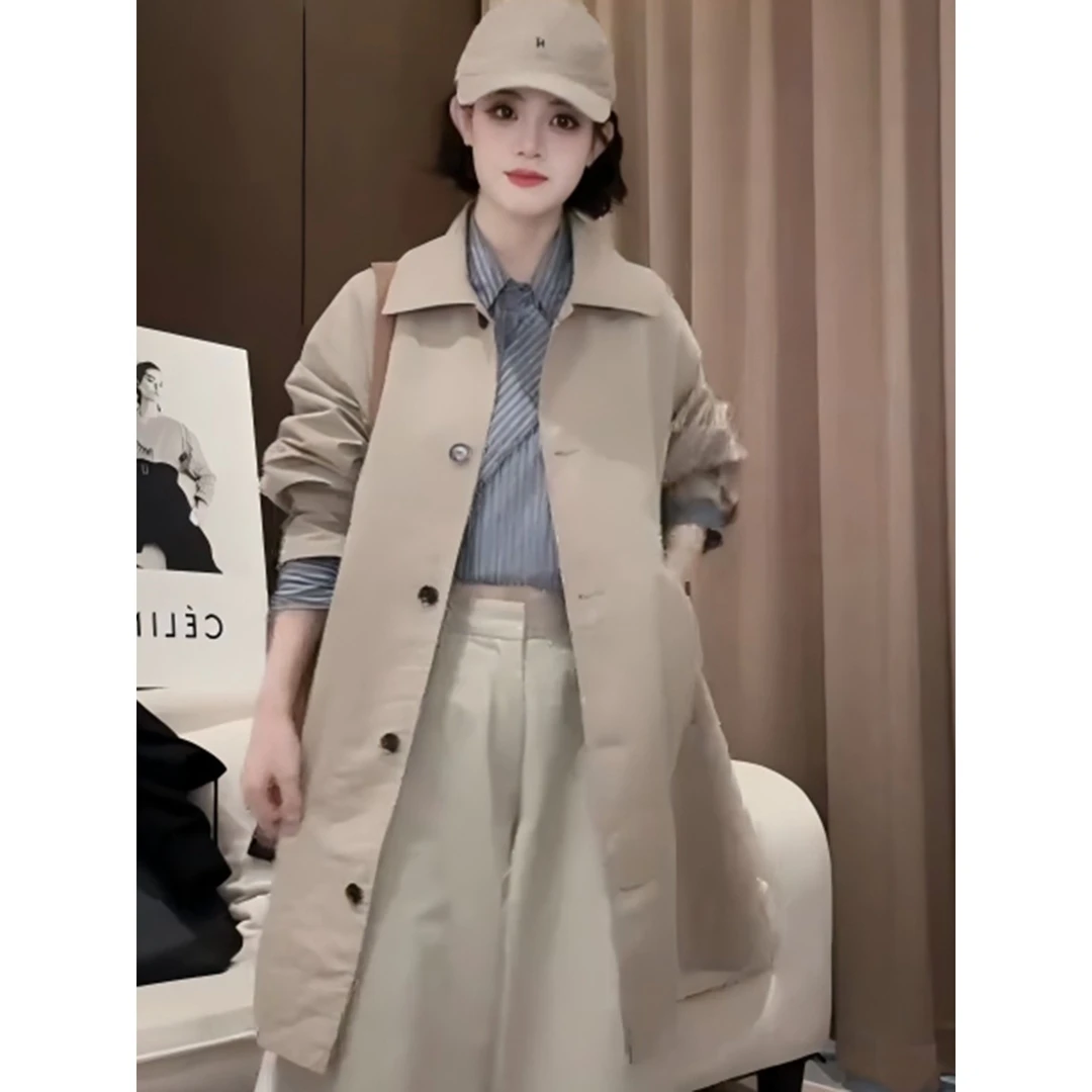风衣外套女2025年秋季新款小个子女宽松时尚气质工装中长款大衣