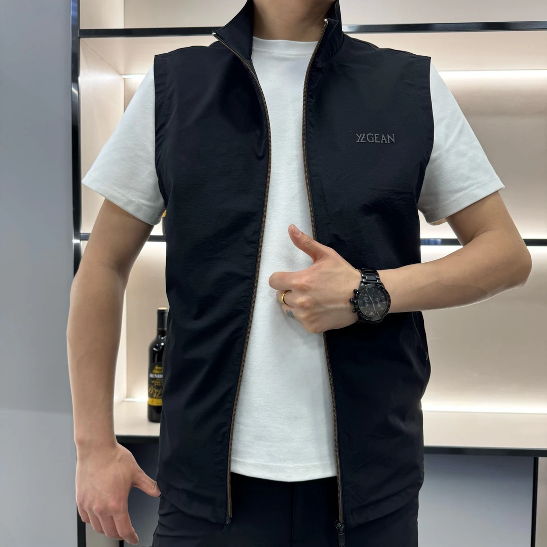 25066-1秋季新款2025男士休闲商务翻领百搭净版砍袖透气潮流马甲