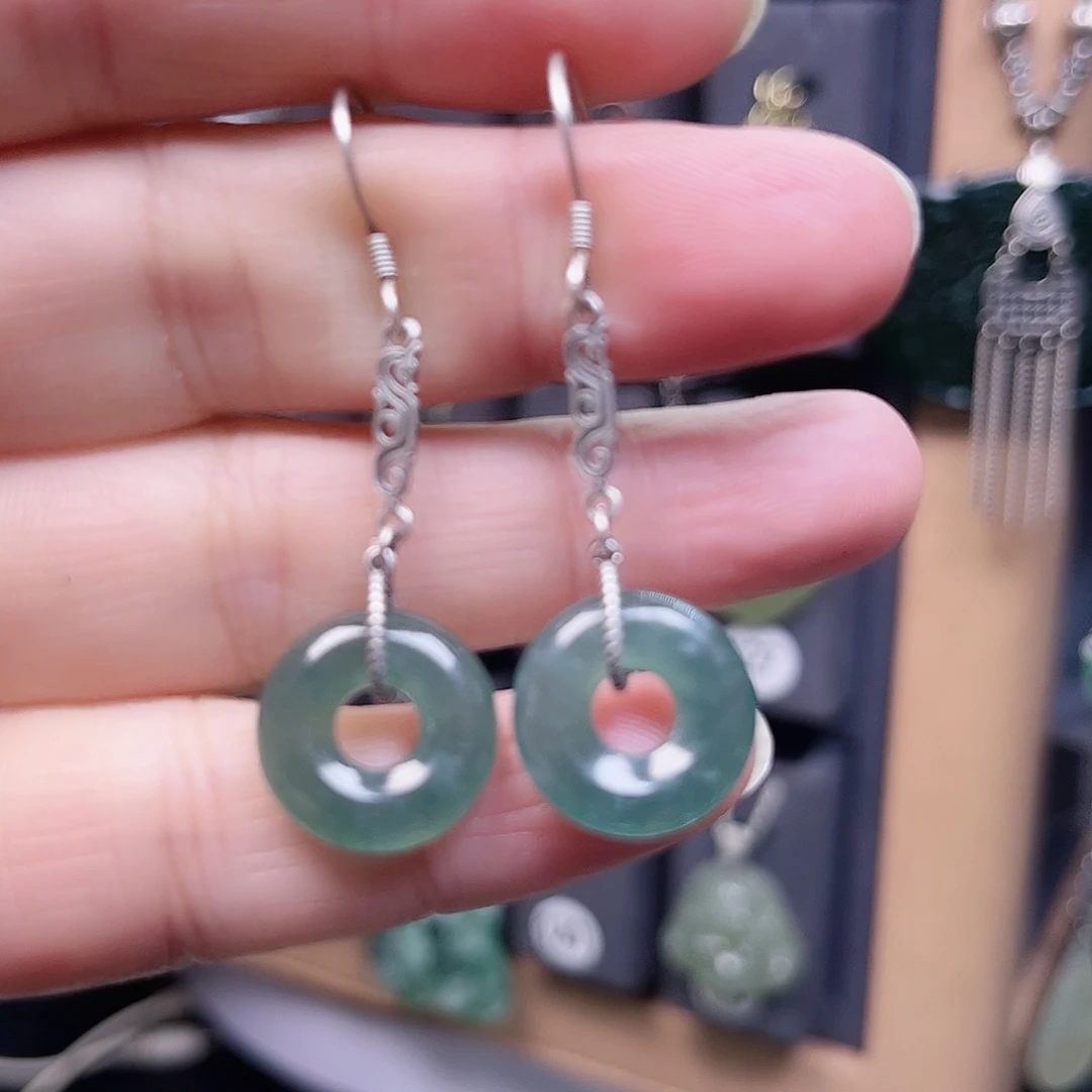 翡翠银S925镶嵌耳饰
