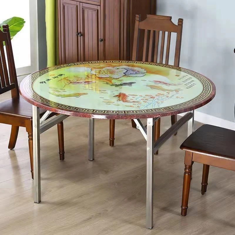 304特厚不锈钢折叠圆桌餐桌吃饭桌家用桌彩图桌酒席桌大圆桌饭桌