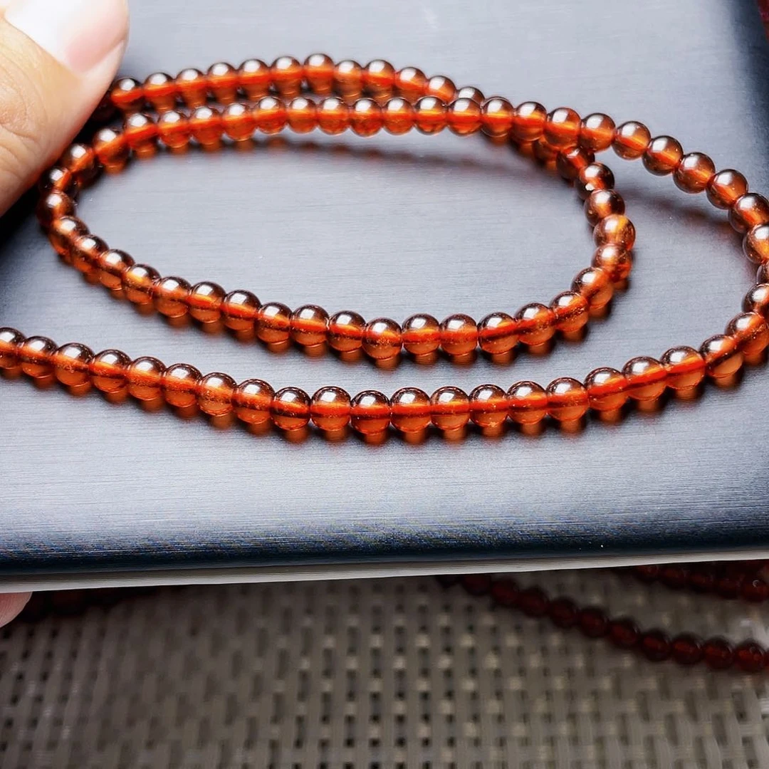 石榴石手链未镶嵌碗****?5.0MM毕业级橙红两圈天花板
