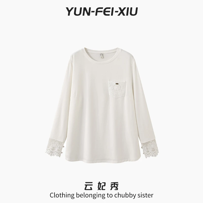 云妃秀大码女装T恤时尚休闲胖妹妹显瘦宽松减龄圆领上衣秋季28056