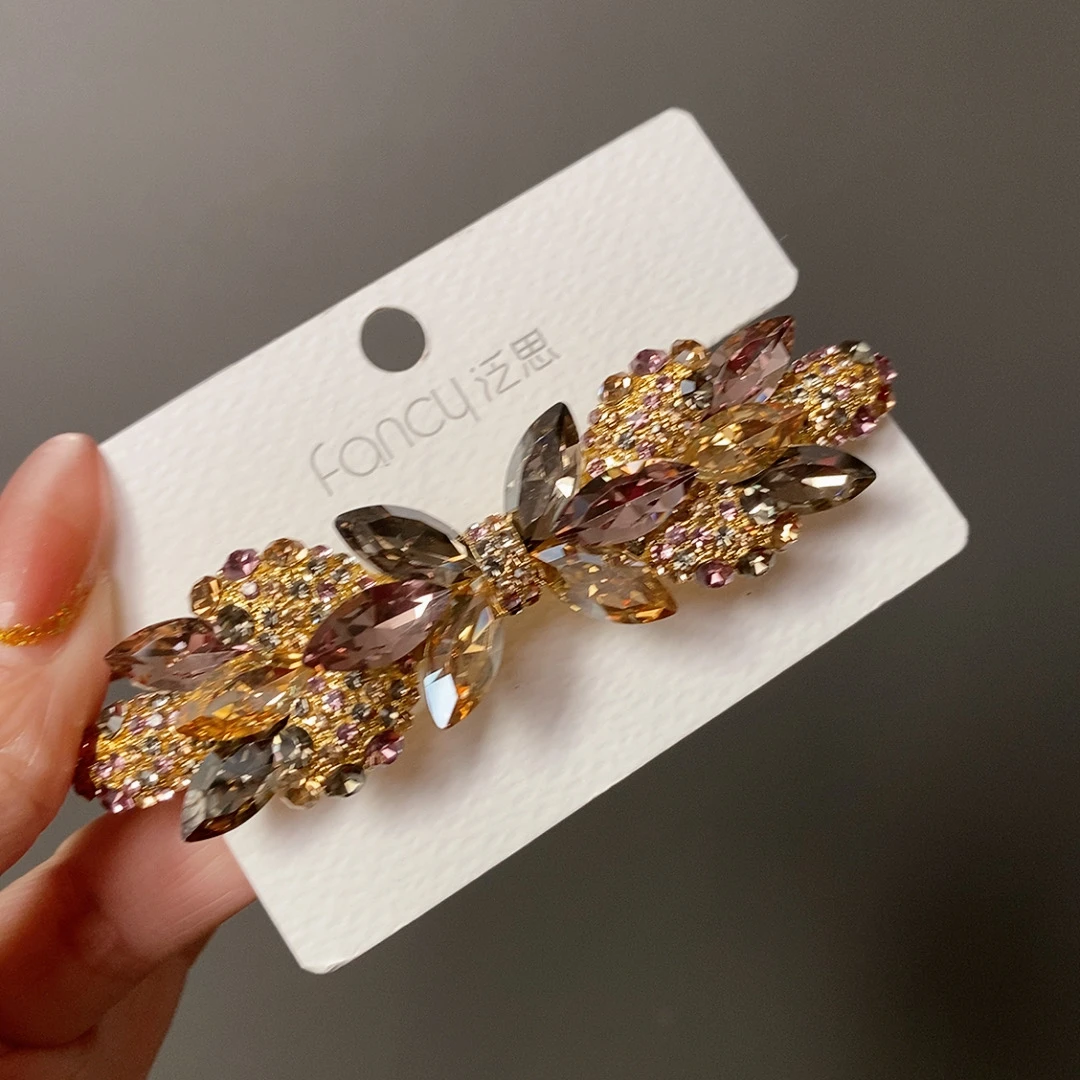 泛思5011三彩色蝴蝶结7公分弹簧夹半披发钻发夹韩版气质