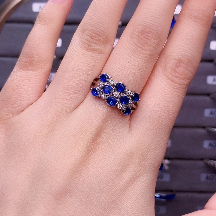 戒指蓝宝石银S925镶嵌