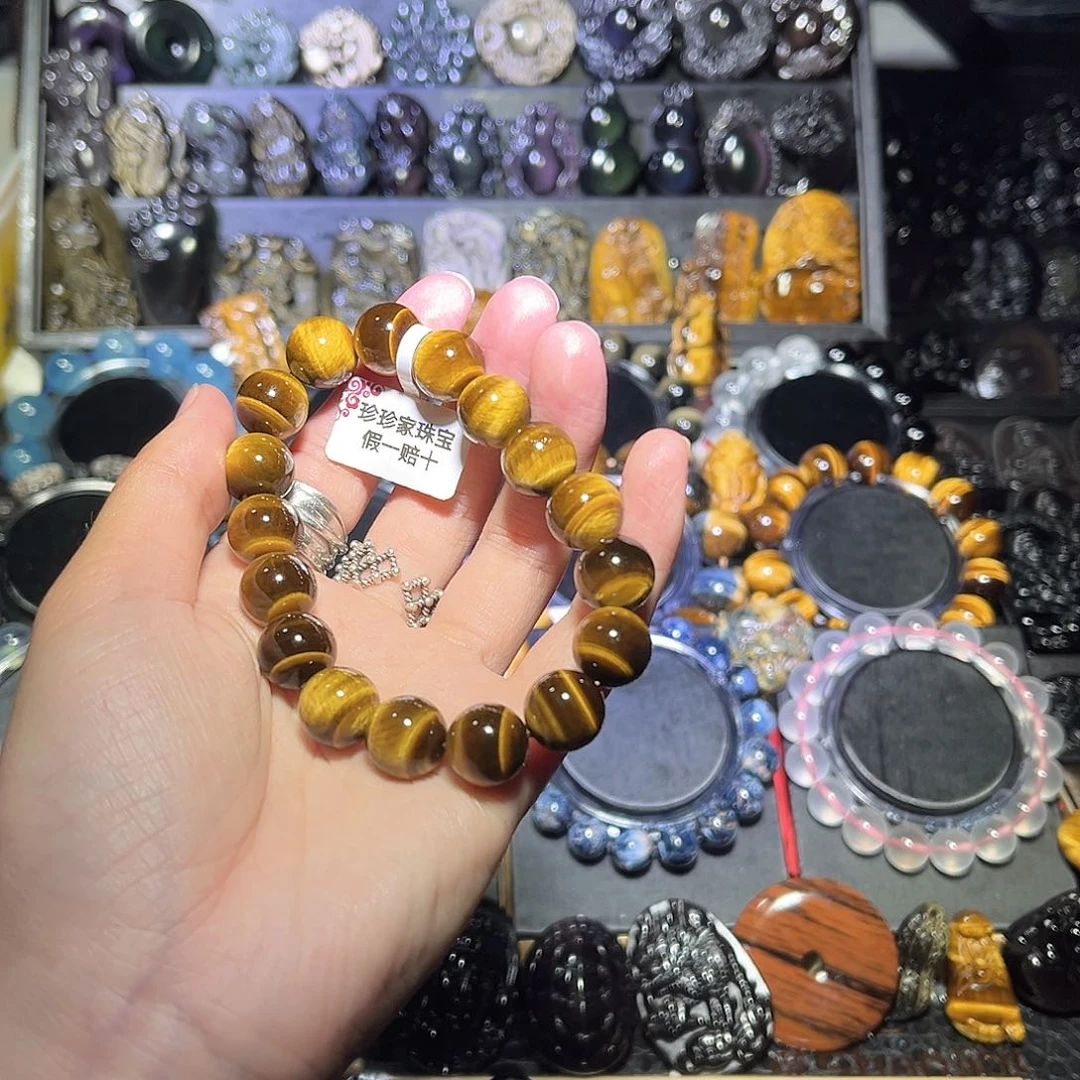 黑曜岩未镶嵌手链途*12m黄虎眼