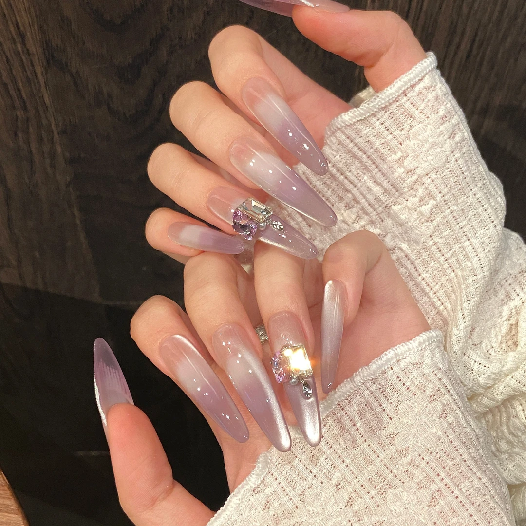 【香芋紫流苏】砂糖显白纯欲高级感气质渐变法式手工穿戴甲可拆卸