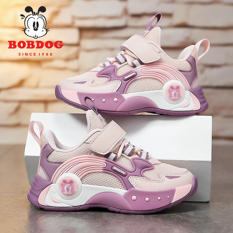 Bobdog/巴布豆秋冬保暖男女童网面皮面防滑休闲运动童鞋运动鞋