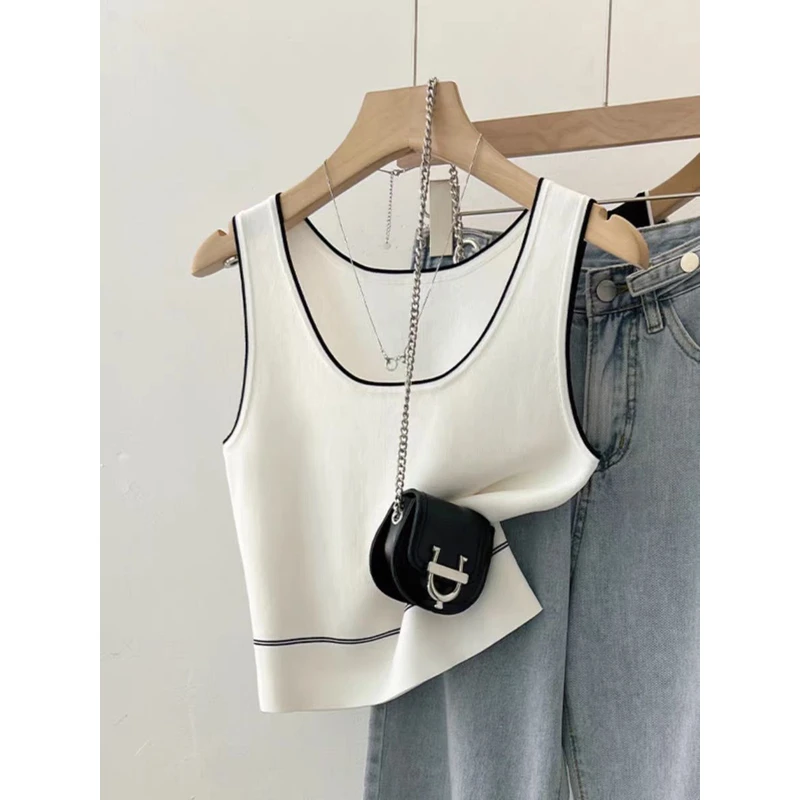 白色冰丝针织吊带背心女内搭2025夏季新款小香风修身打底高级上衣