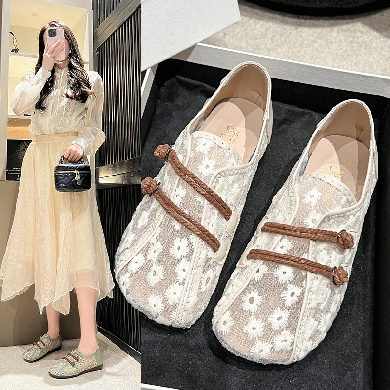 老北京布鞋女2025新款春季一脚蹬女鞋新中式国风绣花旗袍平底单鞋