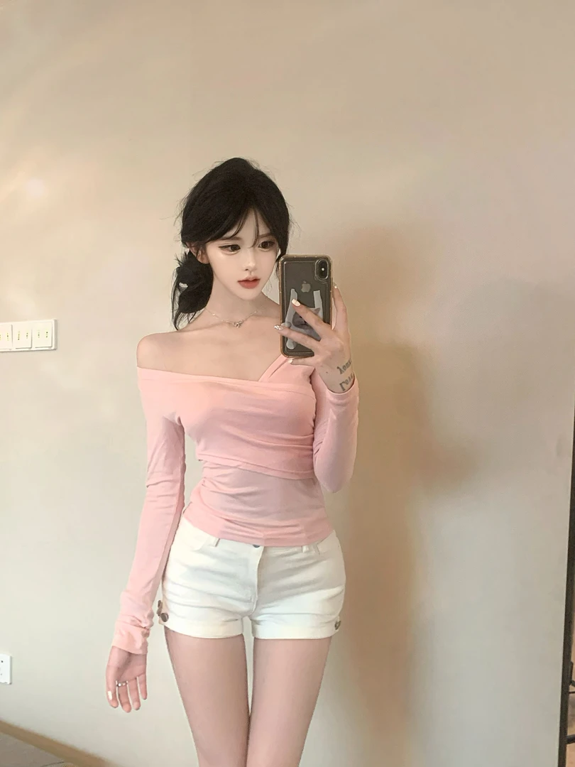 小牙私服【首尔女神】韩版纯欲V领长袖女气质修身收腰内搭打底衫