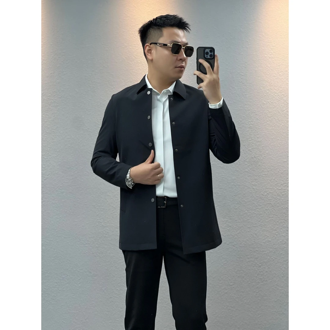 男士商务休闲衬衫版翻领按扣行政风衣 QF293