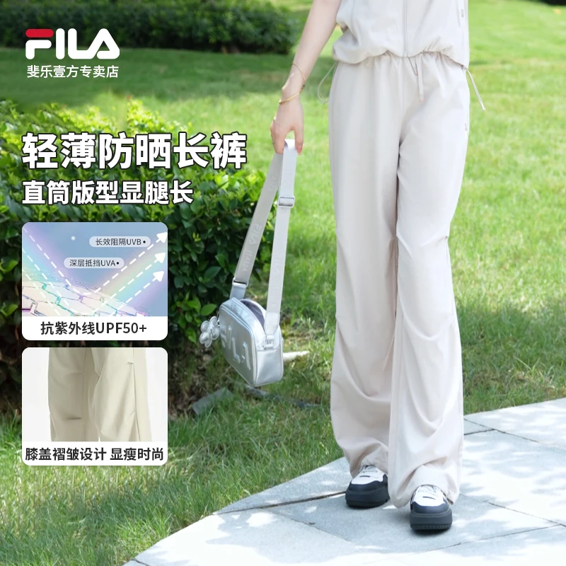 FILA/斐乐新款中腰宽松常规运动裤女简约休闲长裤弹力A11W531804F