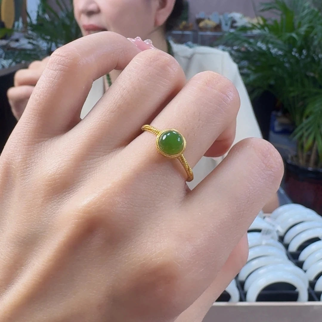 和田玉（碧玉）戒指银S925镶嵌