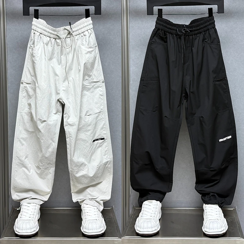 痞帅2025夏季薄款休闲直筒裤男士时尚百搭运动裤宽松阔腿工装裤男