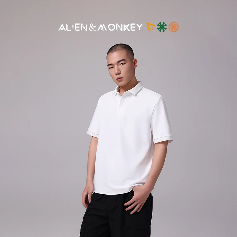 外星人与猴子空气开合针织男女都市通勤纯色透气排汗翻领polo衫