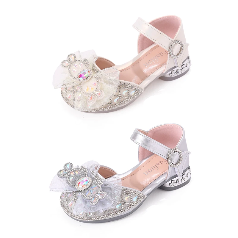 女童公主鞋2025夏季新款小女孩水晶鞋表演高跟鞋软底防滑包头凉鞋