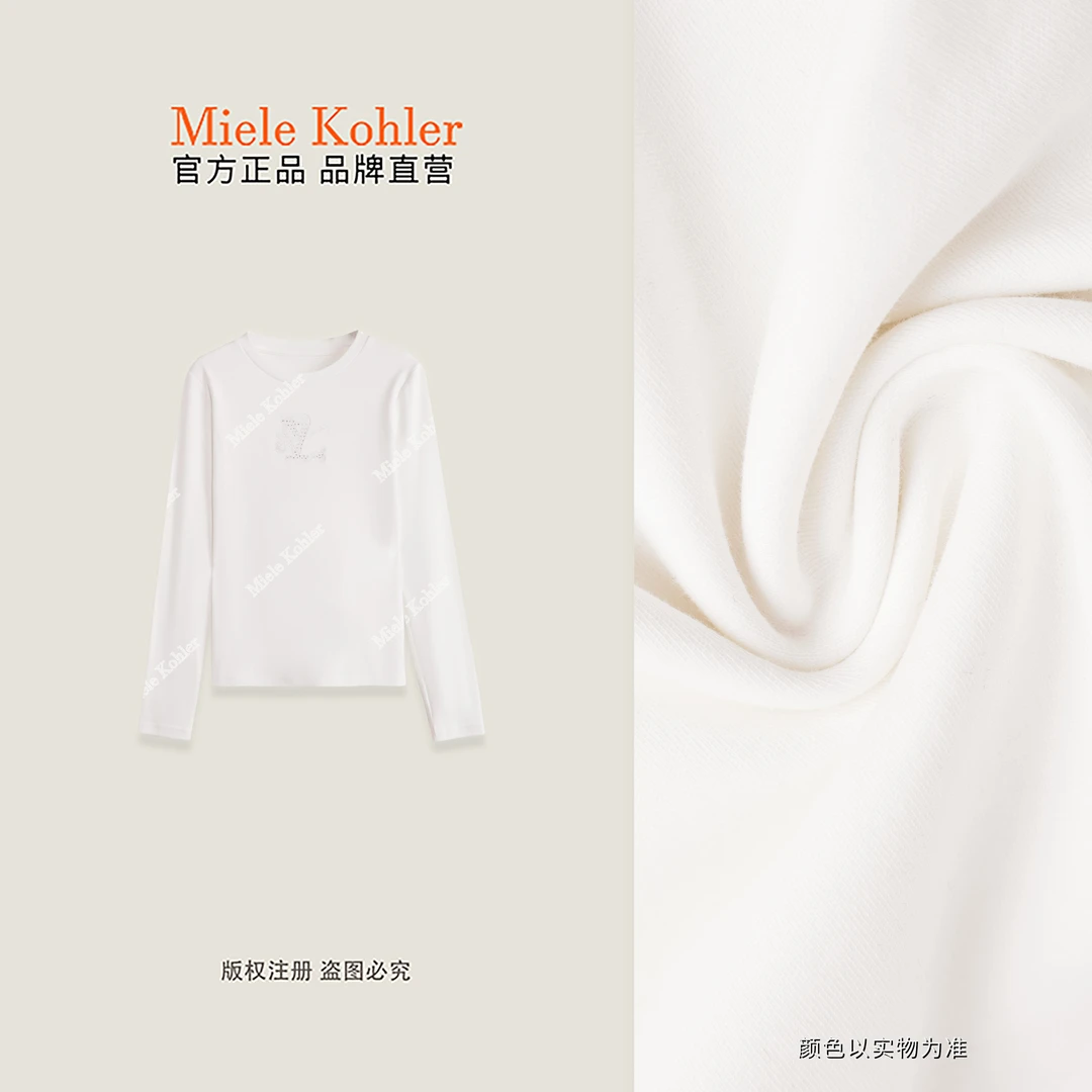【绒白梦境】秋冬重工刺绣加烫钻长袖T恤MKAQ81827【澳门小源同款】