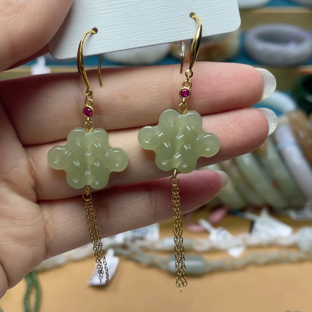 银S925镶嵌和田玉耳饰