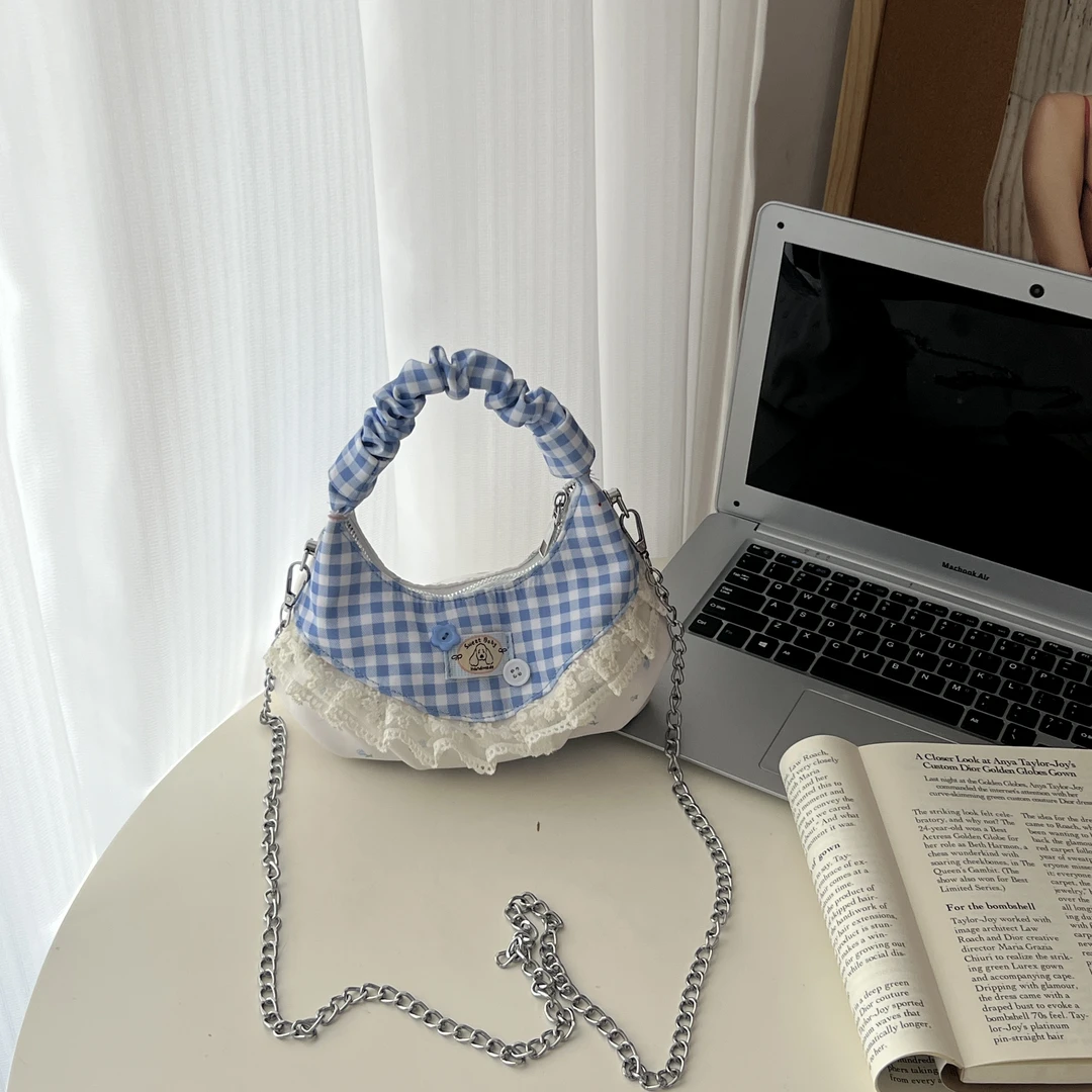 纯欲碎花格纹系列褶皱手提斜挎云朵包！
