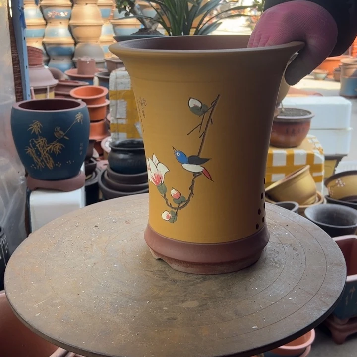 紫砂宜兴紫砂花盆精品黄舍得兰花盆大