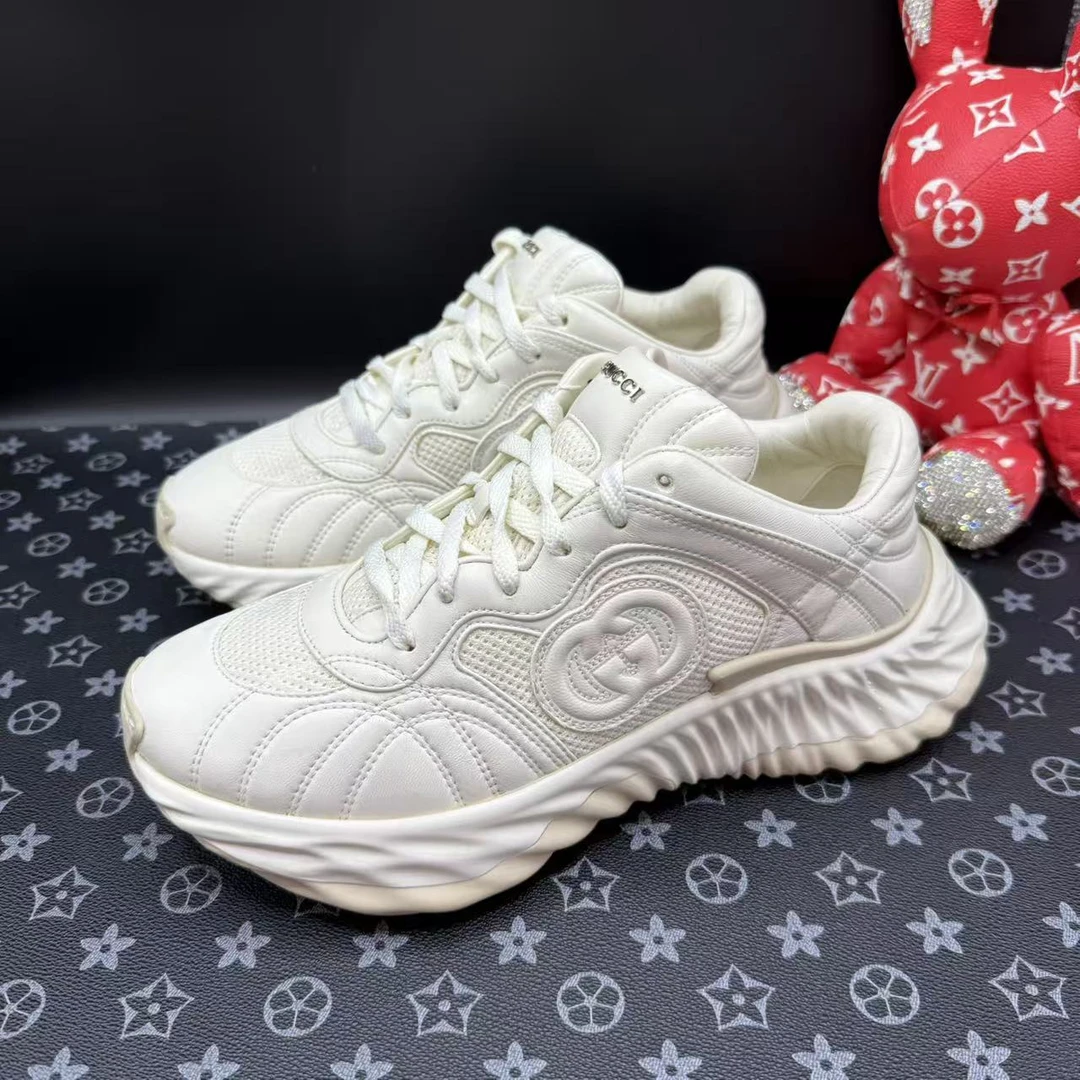 95新 GUCCI/古驰 白色网面透气厚底老爹鞋39欧码 ddm3143