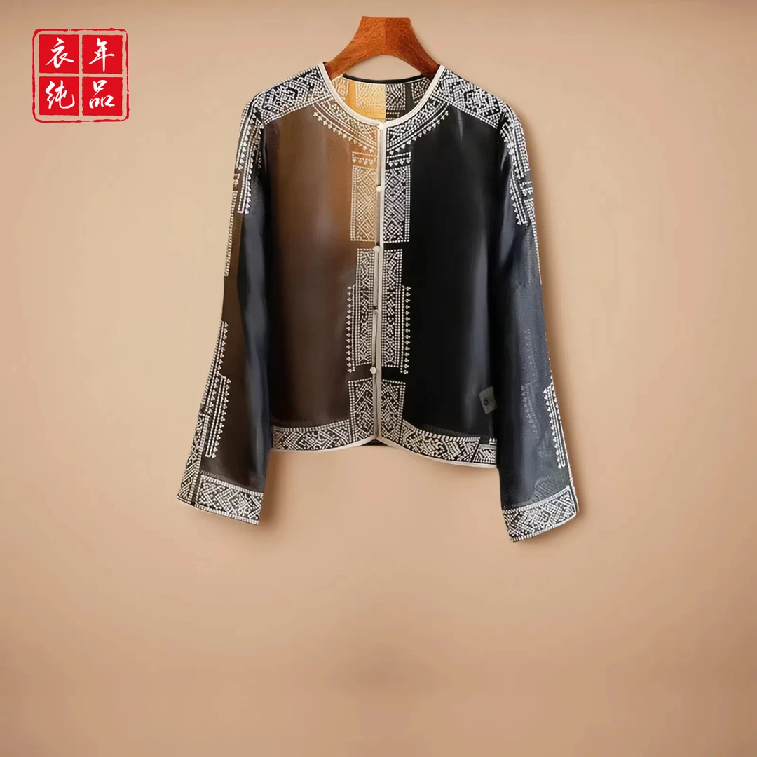 【2025】新款别致漂亮小衫遮肚黑色防晒开衫新中式国风欧根纱衬衫