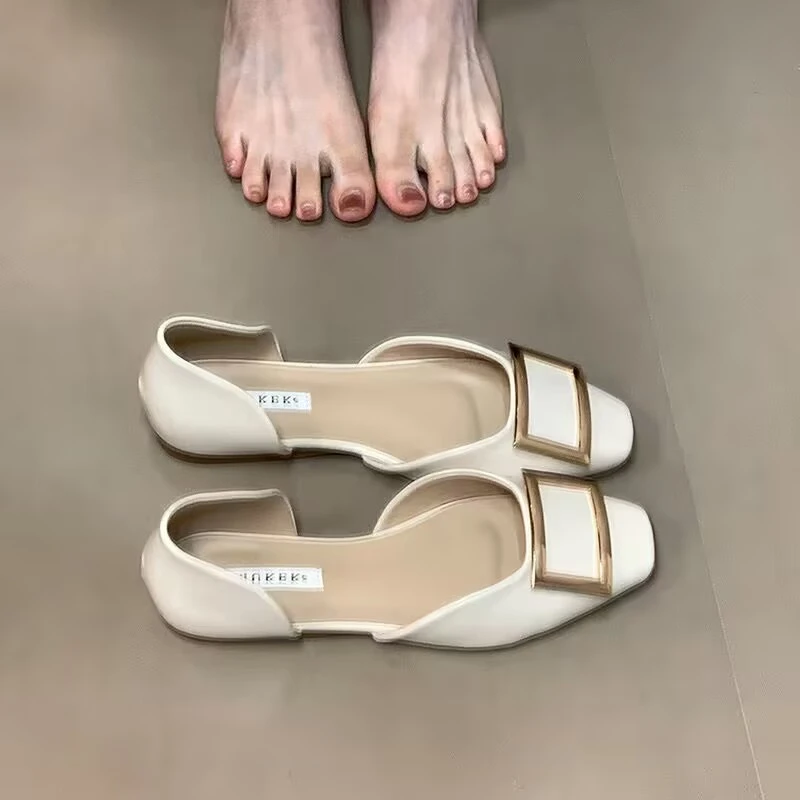 法式浅口一脚蹬单鞋女款春秋季中空芭蕾风2025新款平底舒适豆豆鞋