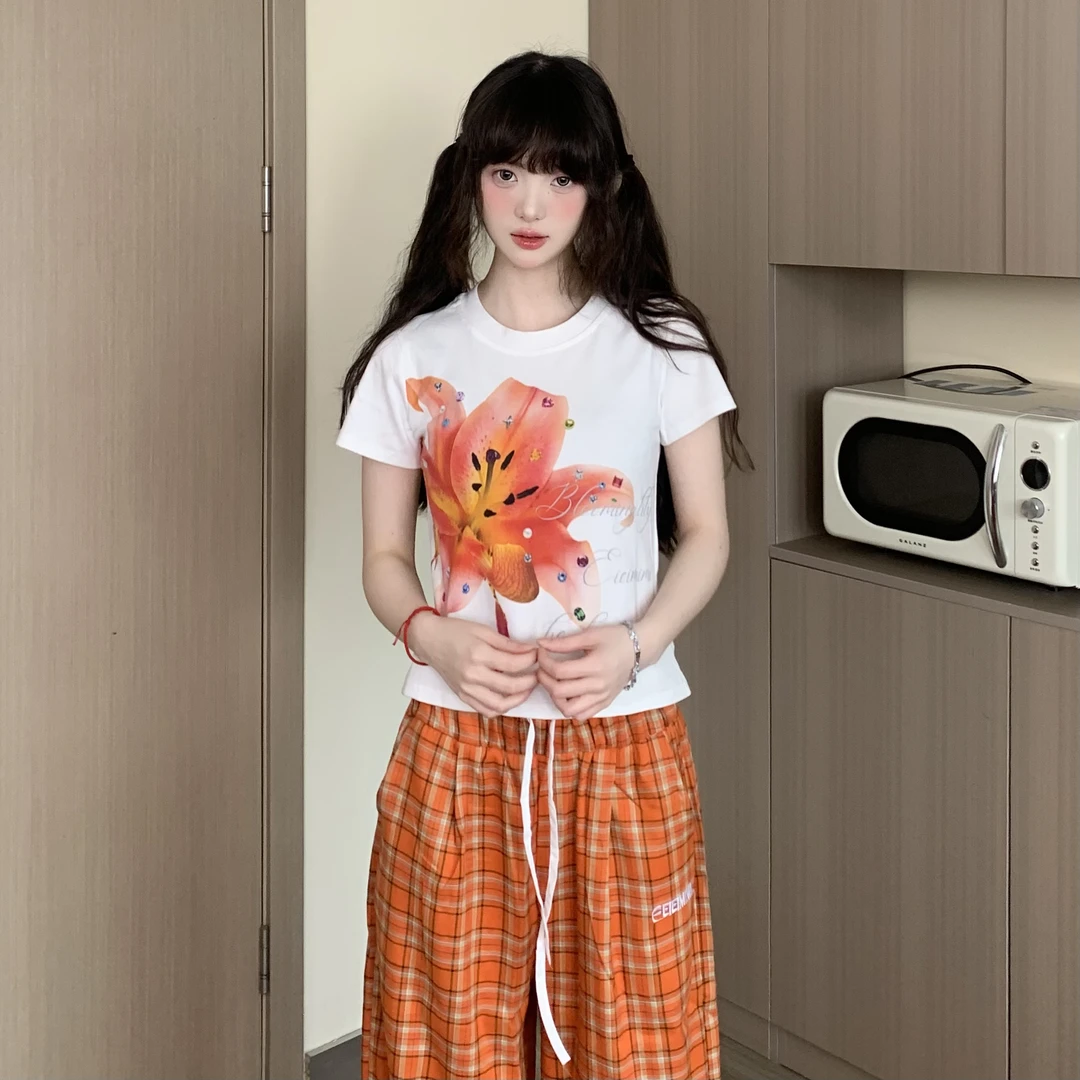 EZEK美式辣妹花朵印花短袖T袖显瘦上衣潮夏季短款修身清情侣潮