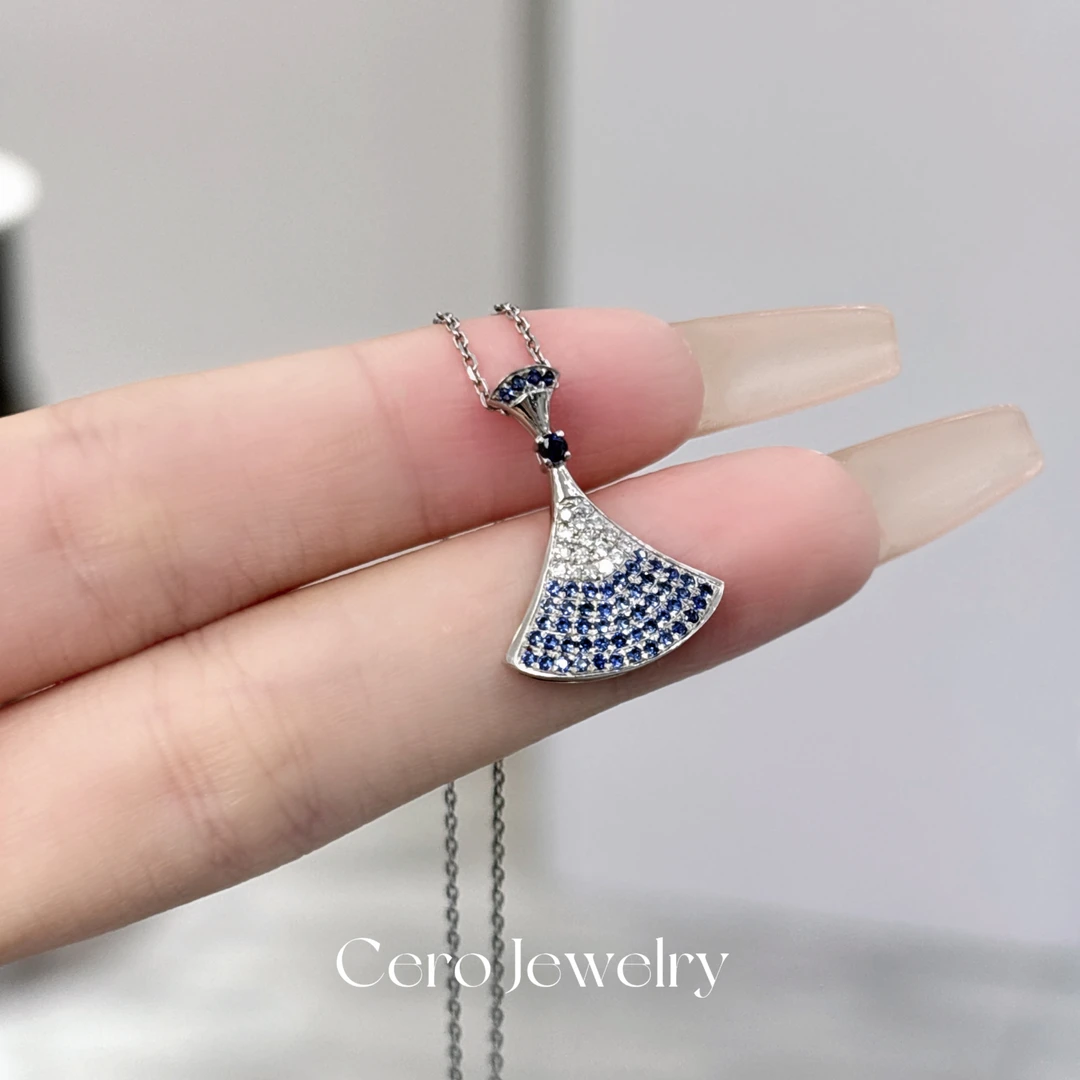 CERO【蓝宝石满钻裙子】白金色轻奢时尚气质钻石吊坠（不含链）MK0002