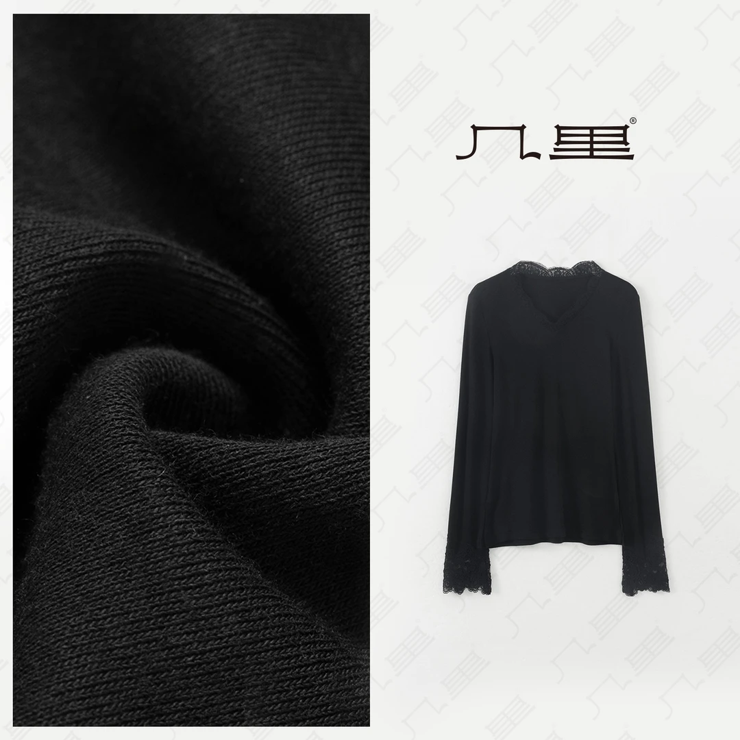 几里与麻【烟雨阁】气质拼接蕾丝边T恤打底衫 衣长58胸围70 2011683