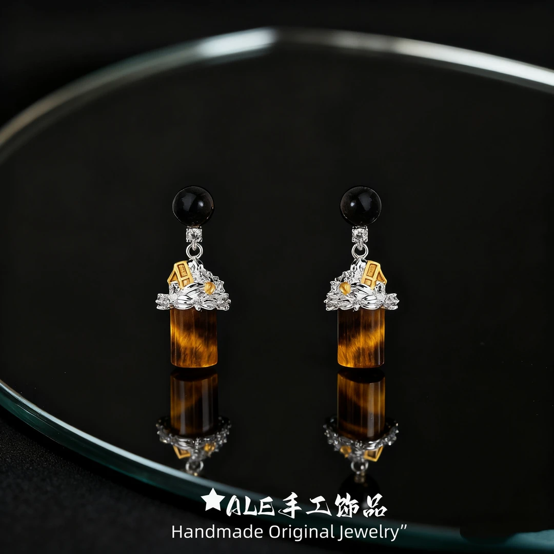 铜合金耳饰 【焦糖秋雪】韩国首尔高定ST_one2025新款原创设计耳钉
