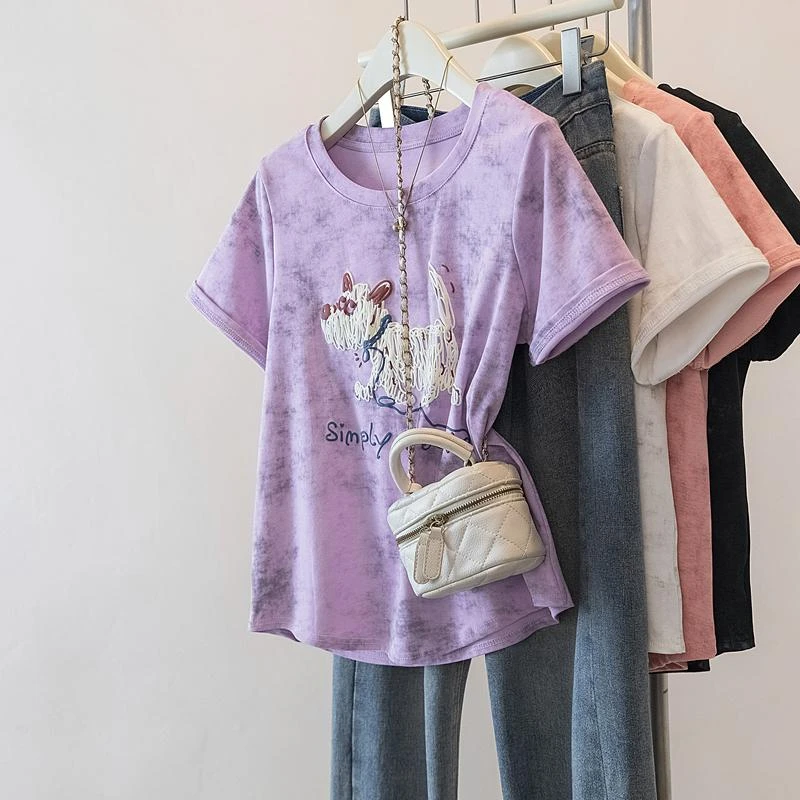 扎染洋气纯棉短袖t恤女2025夏装新款宽松显瘦休闲时尚气质上衣ins