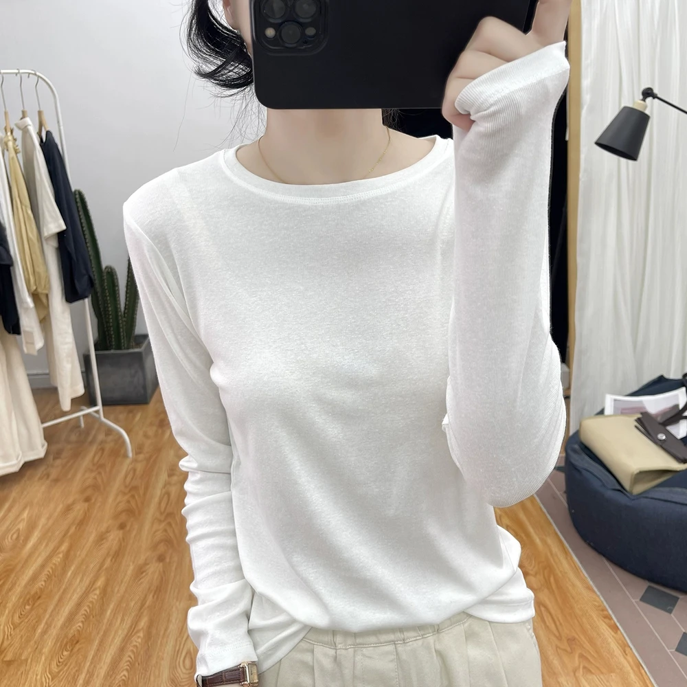 圆领打底衫女2025秋冬新款基础款内搭弹力棉质长袖T恤上衣外穿潮