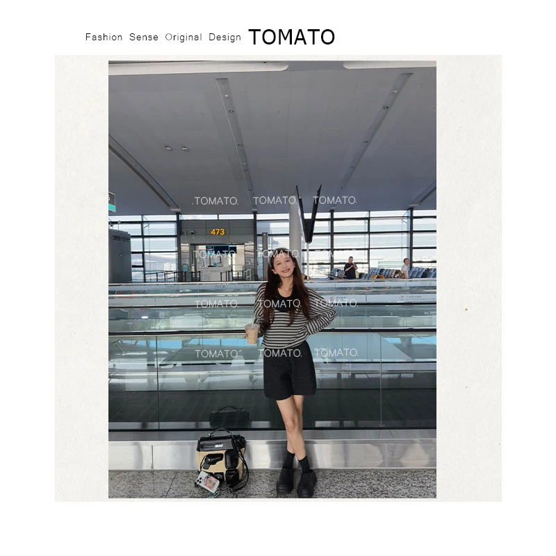 TUYA-「韩国之行」早秋高腰针织宽松显瘦休闲阔腿短裤C25K52195