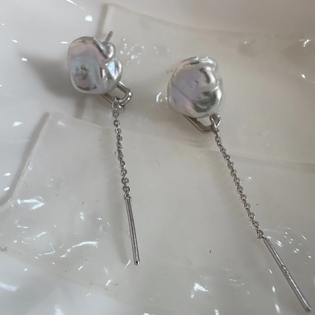 银S925镶嵌淡水珍珠耳饰