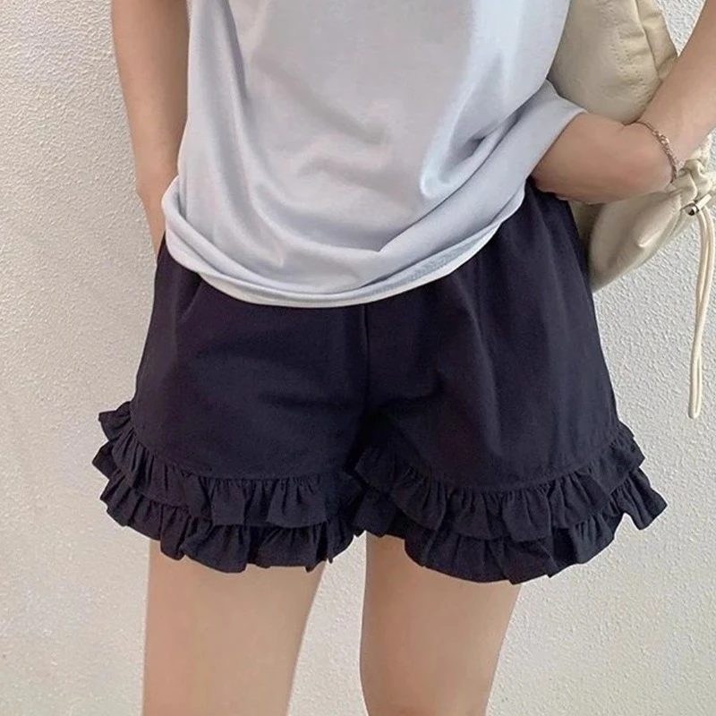 特大码宽松减龄女装高腰木耳边阔腿休闲裤女夏季胖mm遮胯显瘦短裤