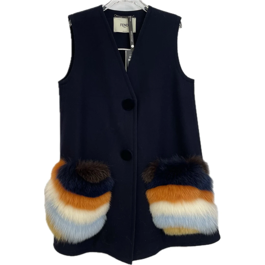 99新 FENDI/芬迪   ss23 拼接V领休闲马甲 J1691 40码 CS