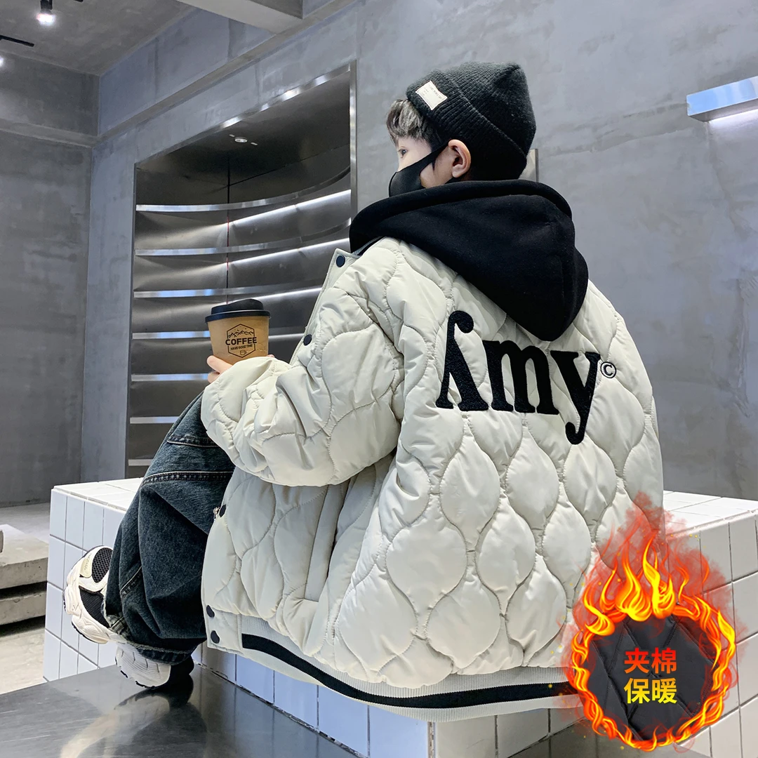 童装男童外套秋冬款2025新款中大童男孩冬季派克服青少年冬装夹棉